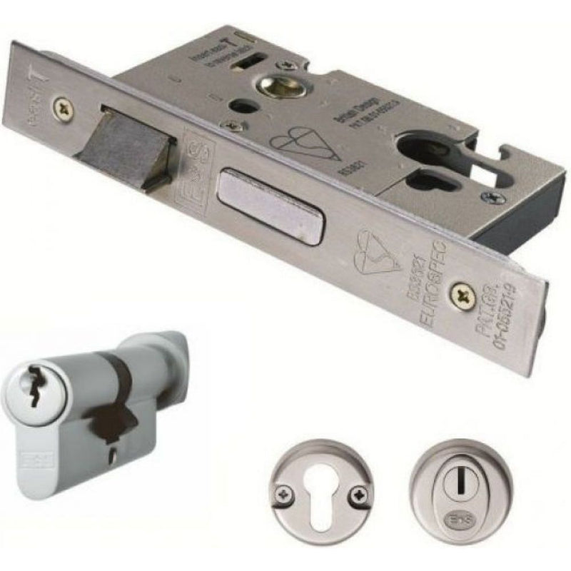 Eurospec - Easi T Euro Profile BS Cylinder and Turn Sashlock 64mm - Satin Stainless Steel - ESB5025/CT/SSS - Choice Handles