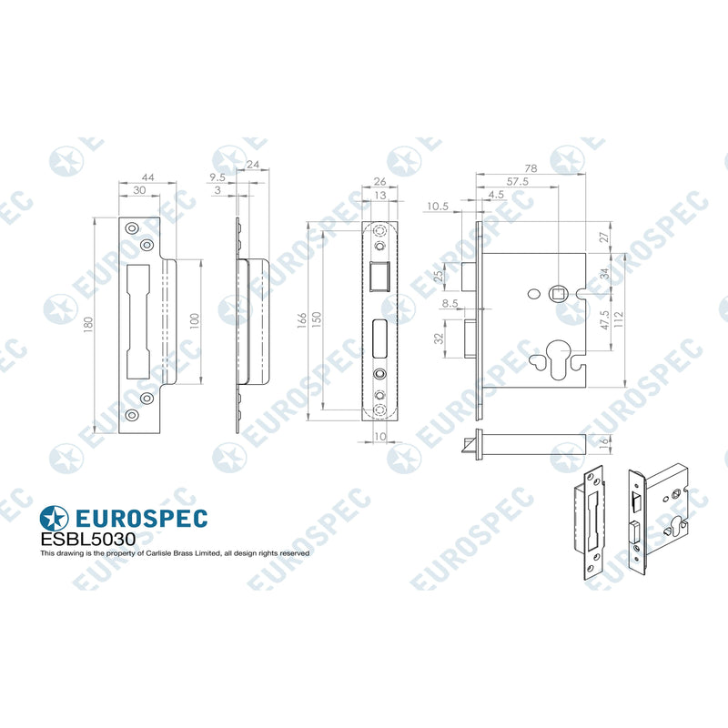 Eurospec - Euro Profile High Security Cylinder Sashlock - Satin Stainless Steel - ESBL5030SSS - Choice Handles