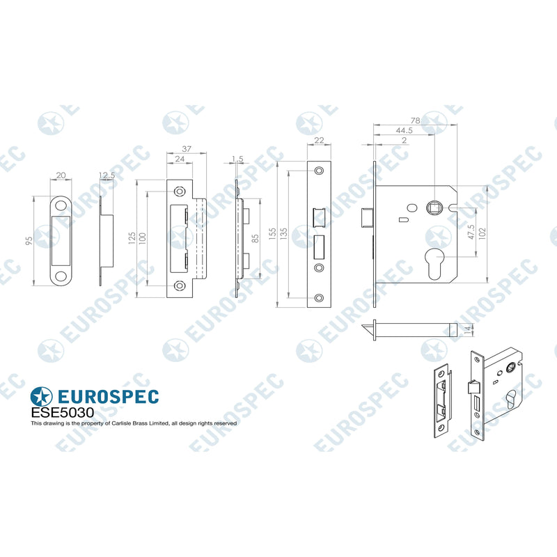 Eurospec - Easi-T Economy Euro Profile Sashlock 76mm - Electro Brassed - ESE5030EB - Choice Handles