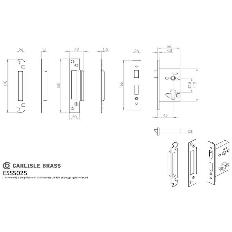 Eurospec - Euro Profile Sashlock 64mm - Satin Stainless Steel - ESS5025SSS - Choice Handles