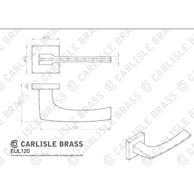 Katana Lever On Concealed Fix Push-On Square Rose - Polished Chrome - EUL120CP