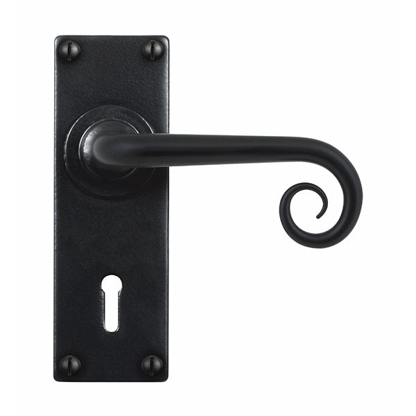 Stonebridge - Curl Armor Coat ® Flat Black Lever Handle on Backplate (Lock/Keyhole) - FB1072 - Choice Handles