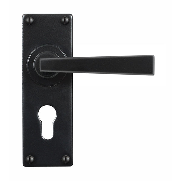 Stonebridge - Arundel Armor Coat ® Flat Black Lever Handle on Backplate (Euro) - FB1129 - Choice Handles