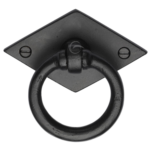 Matt Black Rustic Iron Diamond Cabinet Ring Drop Pull - FB6301 - Choice Handles