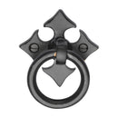 Matt Black Rustic Iron Fleur-De-Lys Cabinet Ring Drop Pull - FB6331 - Choice Handles