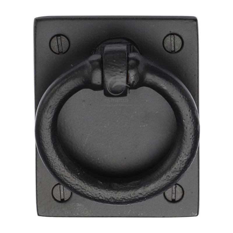Matt Black Rustic Iron Ring Drop Pull on Plate
 - FB6367 - Choice Handles