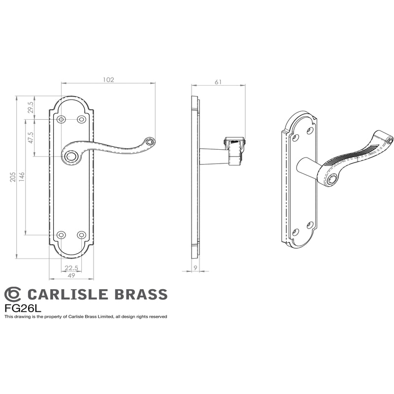 Carlisle Brass - Georgian Lever on Shaped Latch Backplate - Polished Brass - FG26L - Choice Handles