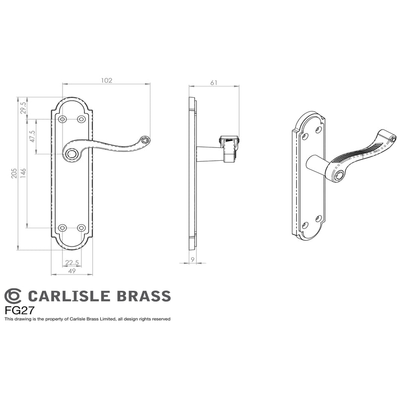 Carlisle Brass - Georgian Lever on Shaped Lock Backplate - Polished Brass - FG27 - Choice Handles