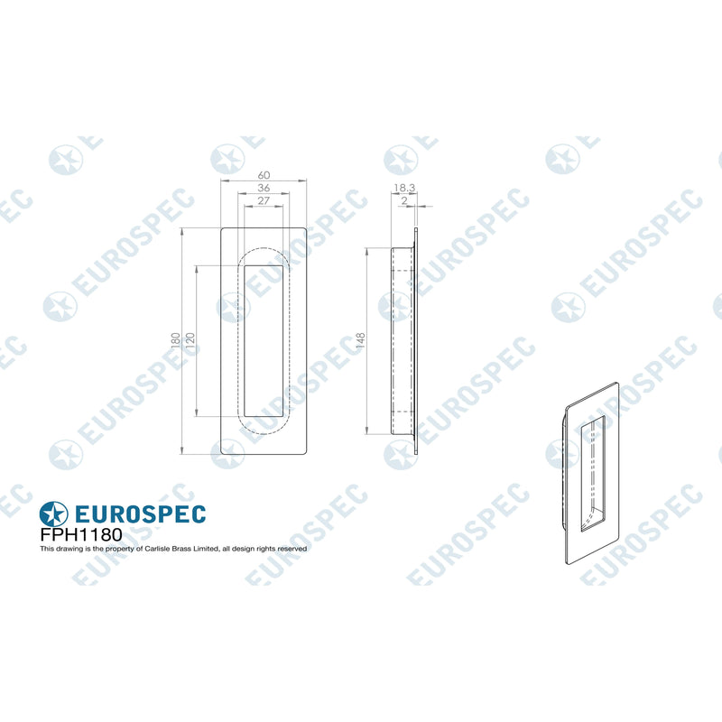Eurospec - Steelworx Rectangular Flush Pull - Bright Stainless Steel - FPH1180BSS