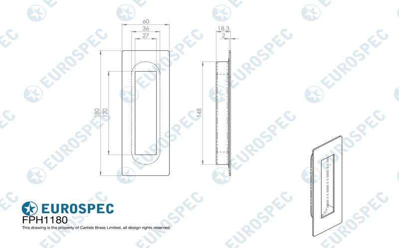 Eurospec - Steelworx Rectangular Flush Pull - Satin Stainless Steel - FPH1180SSS