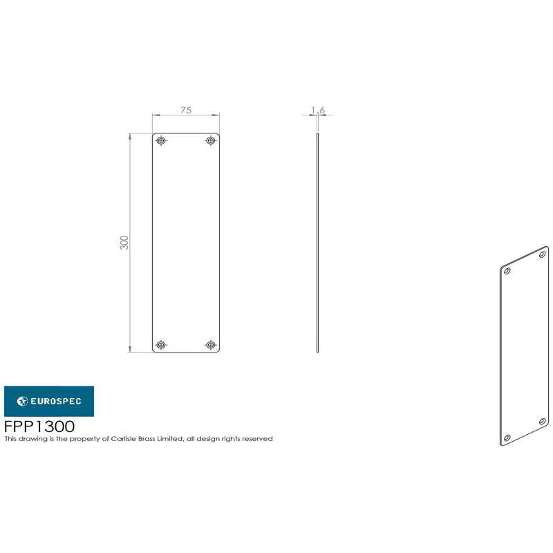 Eurospec - 300 X 75mm - Finger Plate - Plain  - Bright Stainless Steel - FPP1300BSS