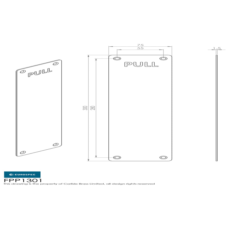 Eurospec - 300 X 75mm - Finger Plate - Pull  - Satin Stainless Steel - FPP1301SSS