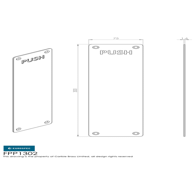 Eurospec - 300 X 75mm - Finger Plate - Push  - Satin Stainless Steel - FPP1302SSS