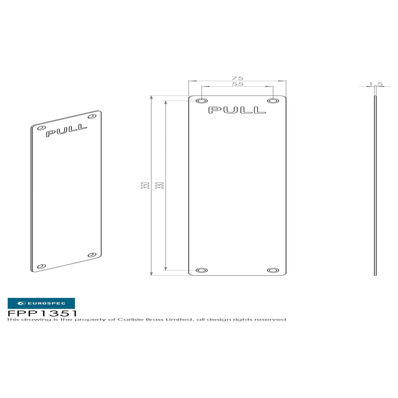 Eurospec - 350 X 75mm - Finger Plate - Pull - Satin Stainless Steel - FPP1351SSS