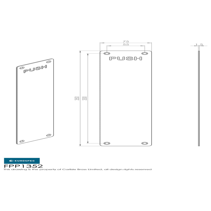 Eurospec - 350 X 75mm - Finger Plate - Push - Satin Stainless Steel - FPP1352SSS