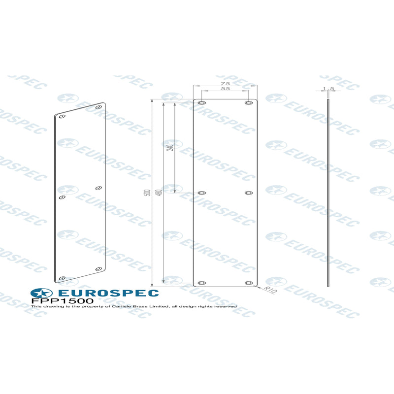 Eurospec - 500 X 75mm - Finger Plate - Plain  - Bright Stainless Steel - FPP1500BSS