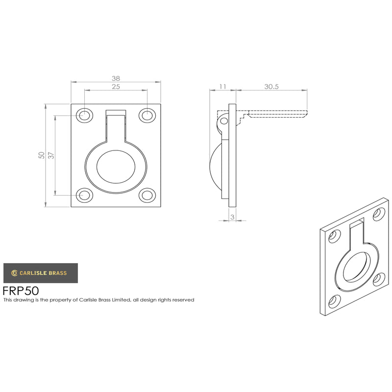 Carlisle Brass - Flush Ring Pull - Polished Brass - FRP50 - Choice Handles