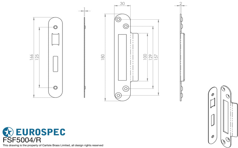 Eurospec - Forend Strike & Fixings - Bas/Ess/LSS - Radius  - Matt Black - FSF5004MB/R