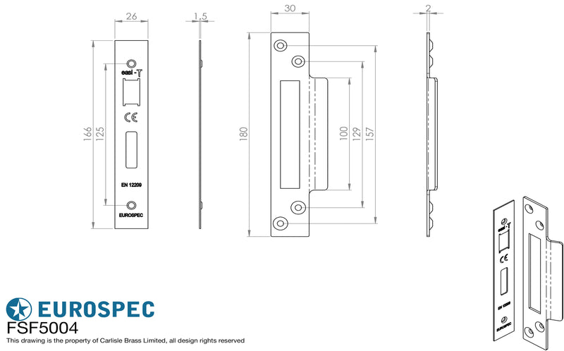 Eurospec - Forend Strike & Fixings - Bas/Ess/LSS - Square - Matt Black - FSF5004MB