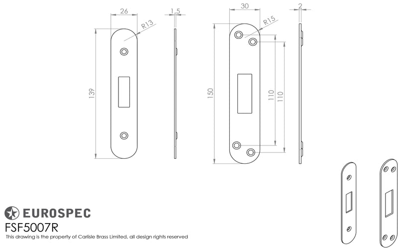 Eurospec - Forend Strike & Fixings - Eds/LDS - Radius  - Bright Stainless Steel - FSF5007BSS/R