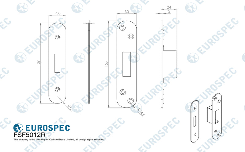 Eurospec - Forend Strike & Fixing Pack - LDB - Radius - Bright Stainless Steel - FSF5012BSS/R