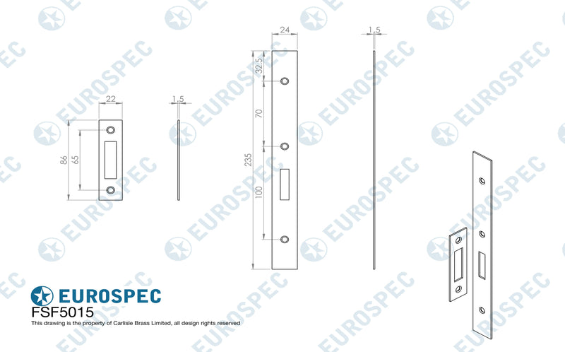 Eurospec - Forend Strike & Fixings - DLS0060EP - Square - Matt Bronze - FSF5015MBRZ