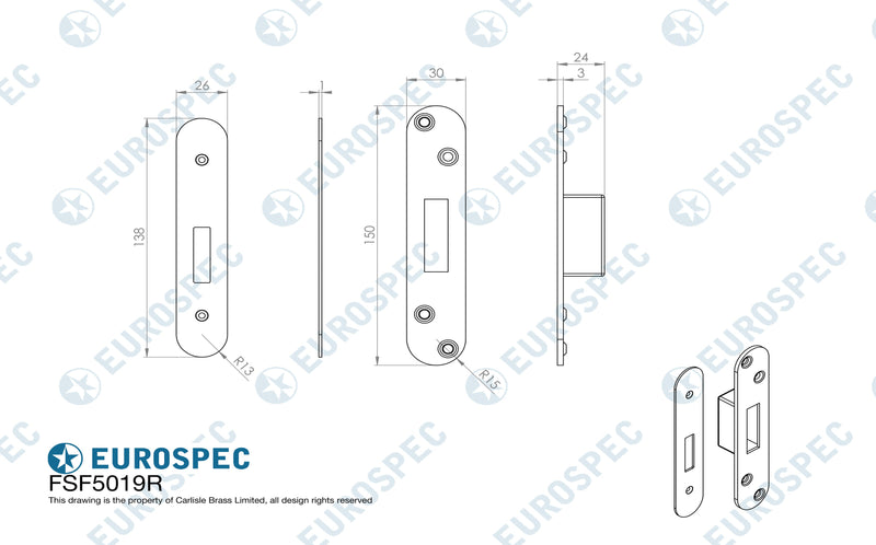 Eurospec - Forend Strike & Fixing Pack To Suit Bs8621 Cylinder Deadlock - Radius - Satin Stainless Steel - FSF5029SSS/R
