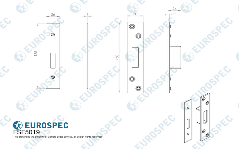 Eurospec - Forend Strike & Fixing Pack To Suit Bs8621 Cylinder Deadlock - Bright Stainless Steel - FSF5029BSS