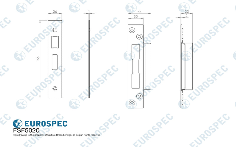 Eurospec - Forend Strike & Fixing Pack - Esbl - Square - Satin Stainless Steel - FSF5020SSS