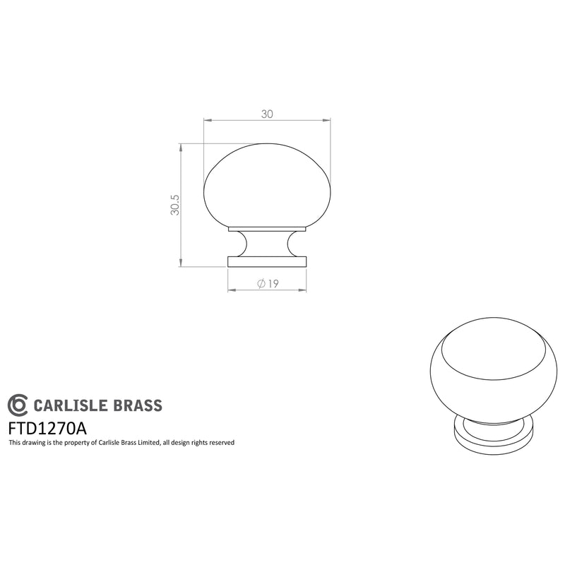 Carlisle Brass - Solid Bronze Mushroom Knob 30mm - Bronze - FTD1270ABR - Choice Handles