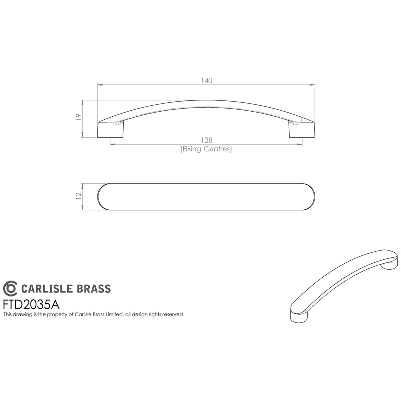 Carlisle Brass - Radius End Flat Bow Handle 128mm - Satin Nickel - FTD2035ASN - Choice Handles