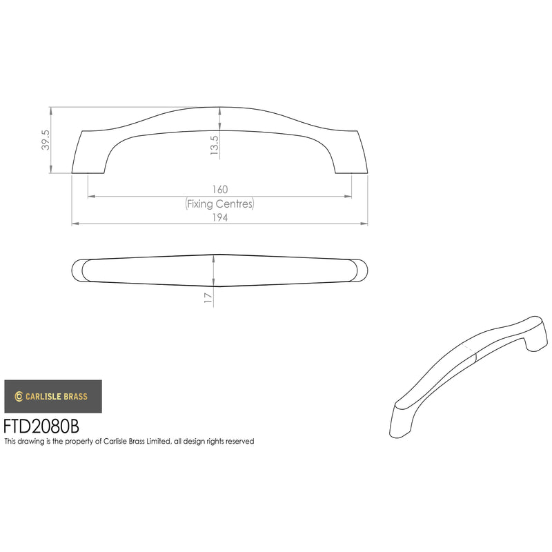 Carlisle Brass - Chunky Arched Grip Handle 160mm - Satin Nickel - FTD2080BSN - Choice Handles