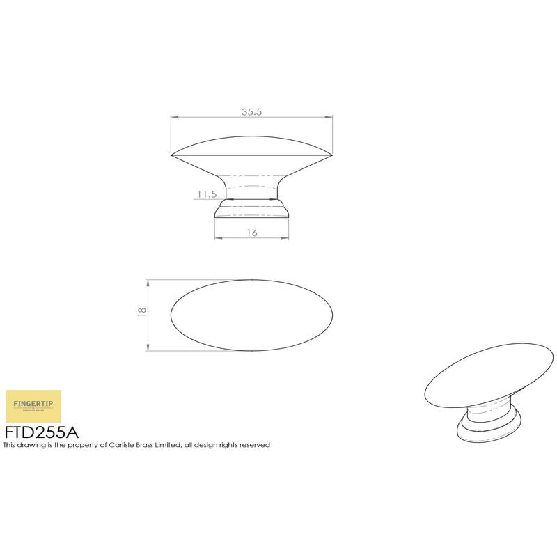 Carlisle Brass - Oval Knob 35mm - Satin Nickel - FTD255ASN - Choice Handles
