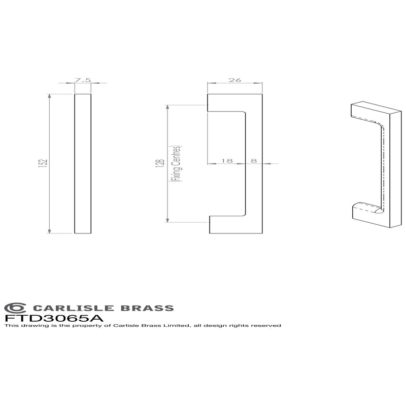 Carlisle Brass - Slim D Handle 152mm Satin Nickel - Satin Nickel - FTD3065ASN - Choice Handles