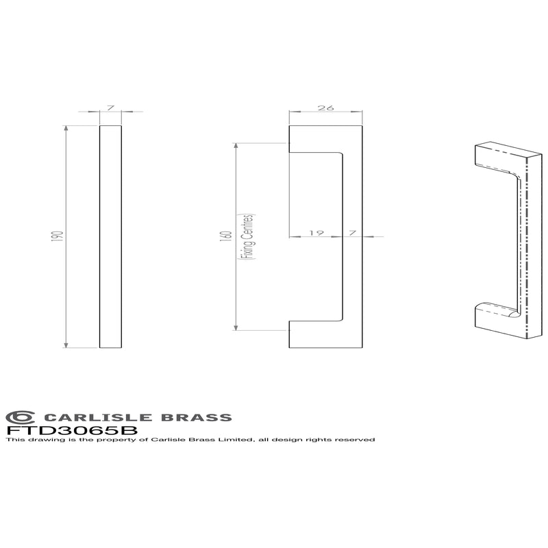 Carlisle Brass - Slim D Handle 190mm Satin Nickel - Satin Nickel - FTD3065BSN - Choice Handles