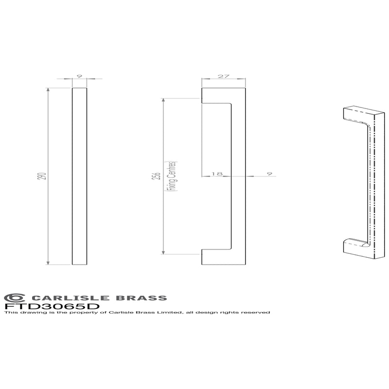 Carlisle Brass - Slim D Handle 290mm Satin Nickel - Satin Nickel - FTD3065DSN