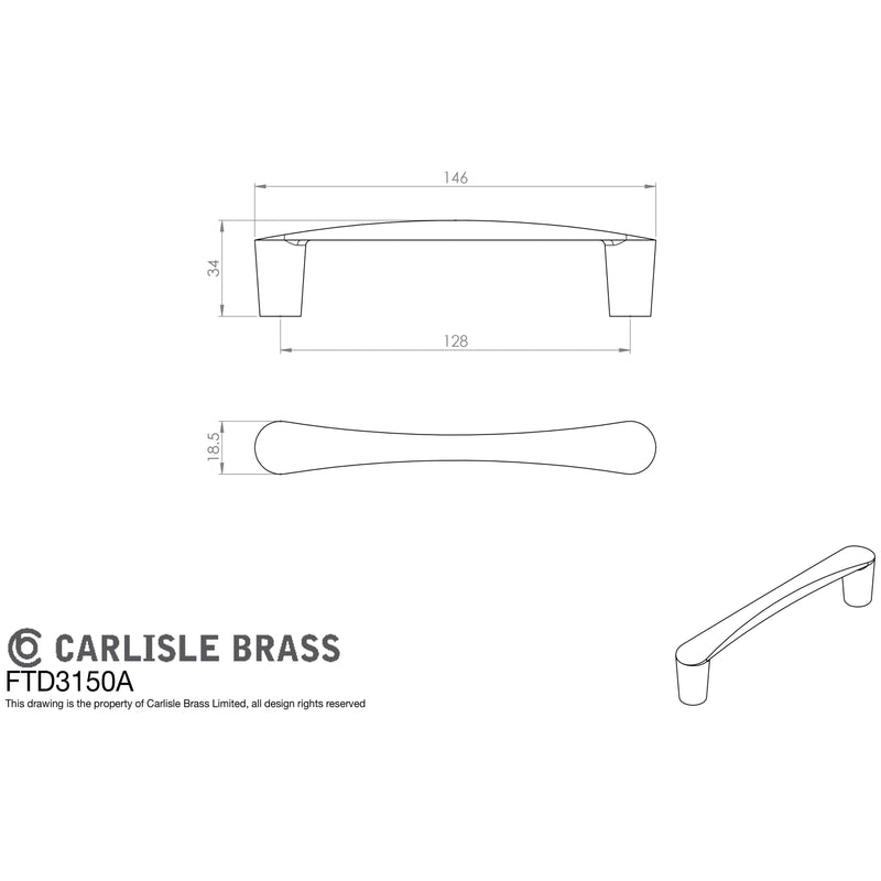 Carlisle Brass - Venturi D Handle 128mm - Polished Chrome - FTD3150ACP - Choice Handles