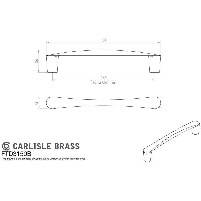 Carlisle Brass - Venturi D Handle 160mm - Polished Chrome - FTD3150BCP - Choice Handles