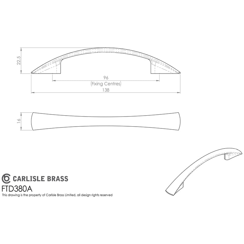Carlisle Brass - Waisted Flat Bow Handle 96mm - Satin Nickel - FTD380ASN - Choice Handles
