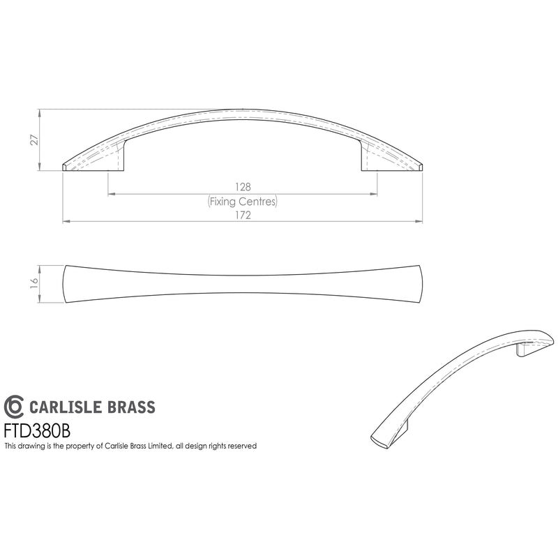 Carlisle Brass - Waisted Flat Bow Handle 128mm - Satin Nickel - FTD380BSN - Choice Handles