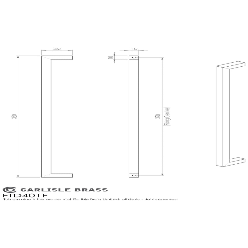 Carlisle Brass - Block Handle 320mm - Polished Chrome - FTD401FCP - Choice Handles