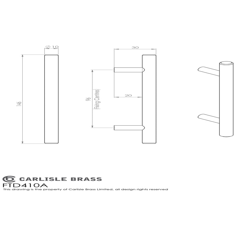 Carlisle Brass - Stainless Steel T-Bar Handle 96mm - Stainless Steel - FTD410ASS - Choice Handles