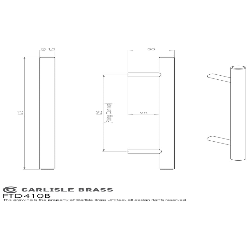 Carlisle Brass - Stainless Steel T-Bar Handle 96mm - Stainless Steel - FTD410BSS - Choice Handles