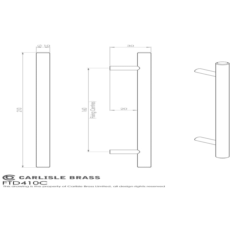 Carlisle Brass - Stainless Steel T-Bar Handle 96mm - Stainless Steel - FTD410CSS - Choice Handles