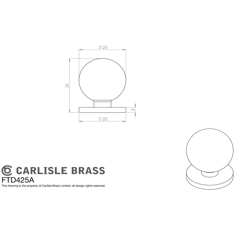 Carlisle Brass - Stainless Steel Spherical Knob 25mm - Satin Nickel - FTD425ASN - Choice Handles