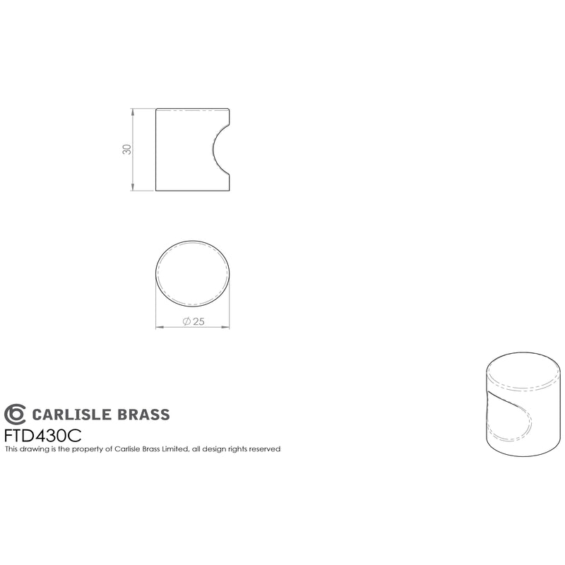 Carlisle Brass - Stainless Steel Cylindrical Knob 25mm - Stainless Steel - FTD430CSS - Choice Handles