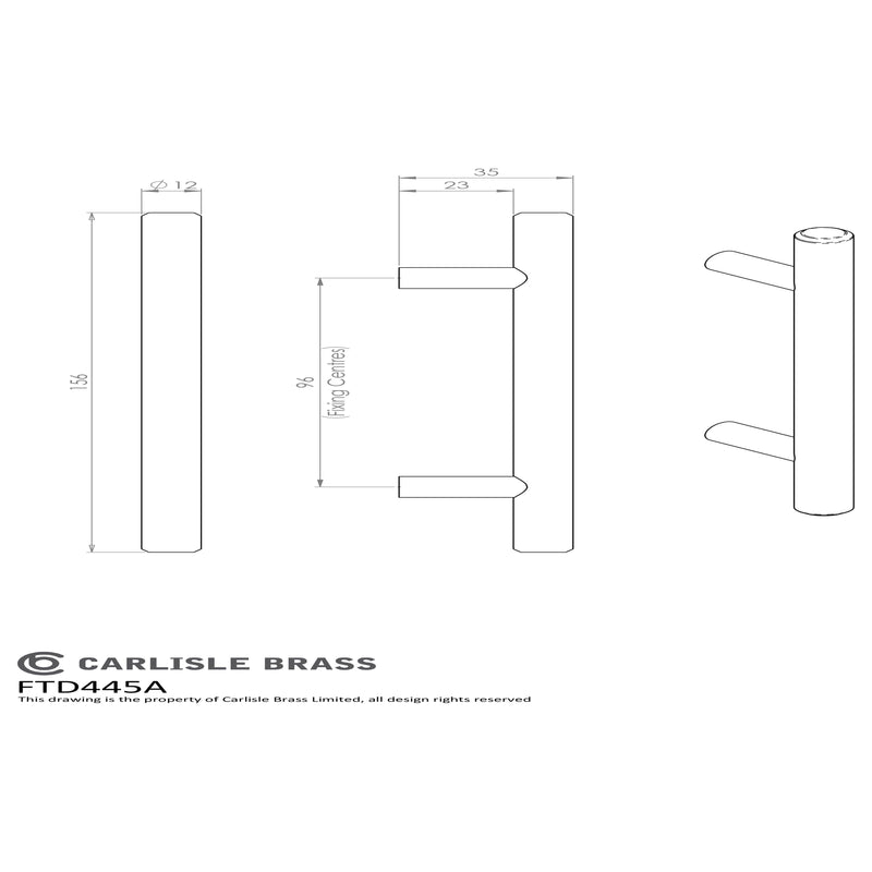 Carlisle Brass - Steel T-Bar Handle 96mm - Satin Nickel - FTD445ASN - Choice Handles