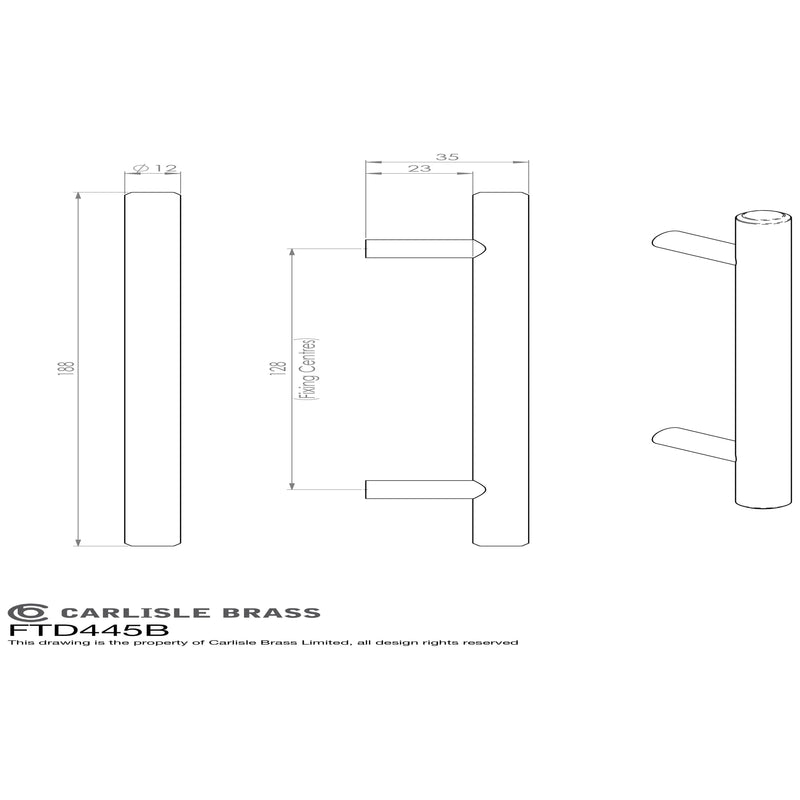 Steel T-Bar Handle 128mm - Matt Black - FTD445BMB - Choice Handles