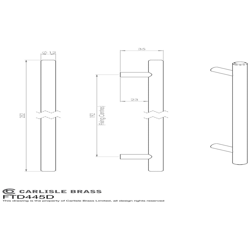Carlisle Brass - Steel T-Bar Handle 192mm - Polished Chrome - FTD445DCP - Choice Handles