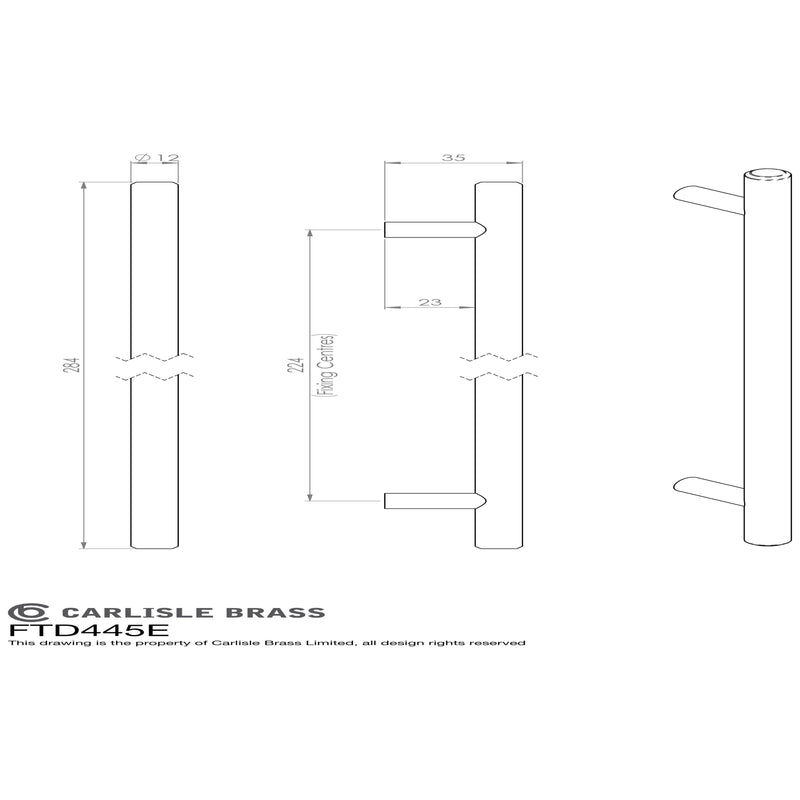 Carlisle Brass - Steel T-Bar Handle 224mm - Satin Nickel - FTD445ESN - Choice Handles